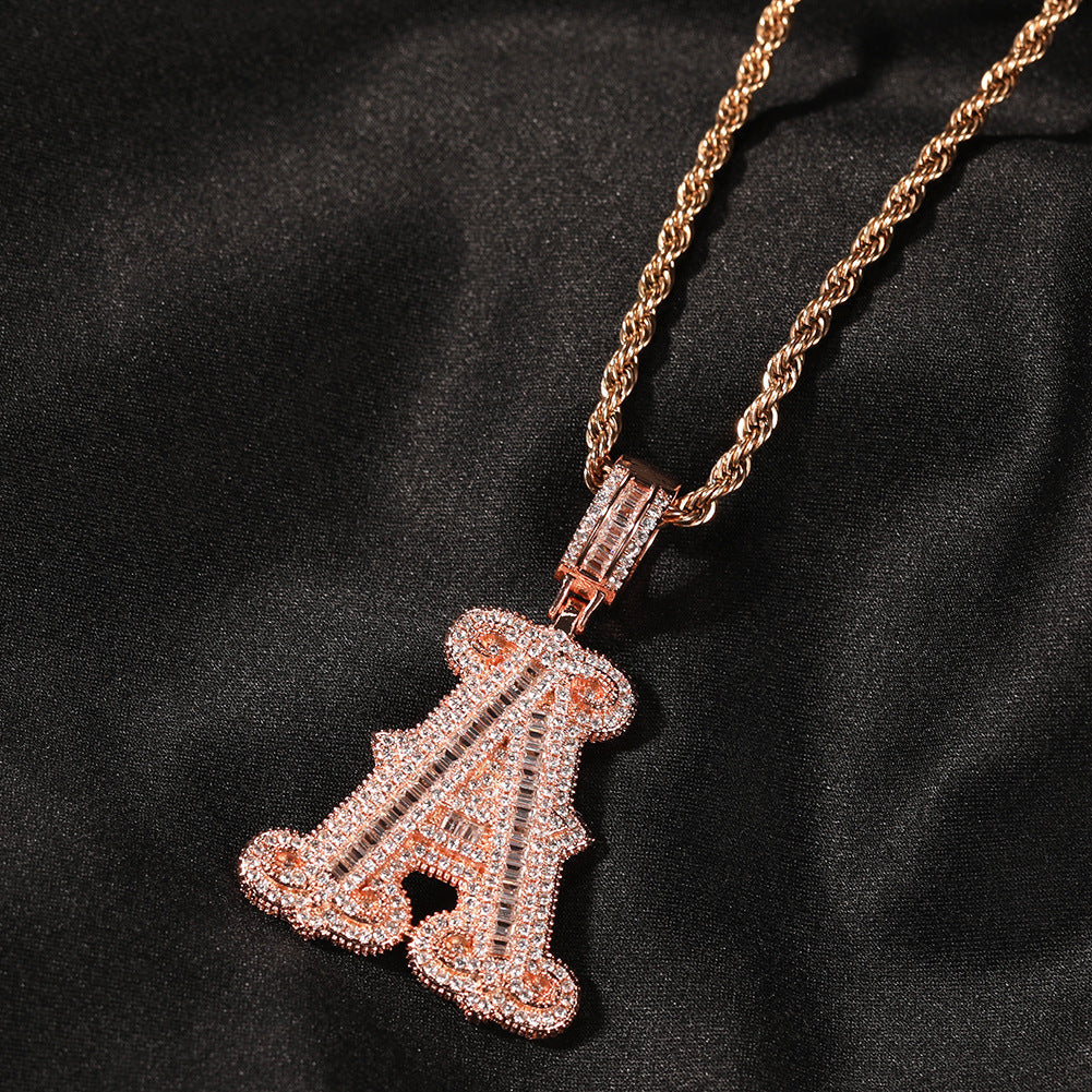 Hip-hop fully diamond-encrusted letter necklace