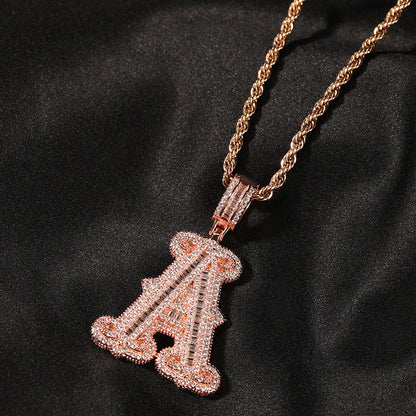 Hip-hop fully diamond-encrusted letter necklace
