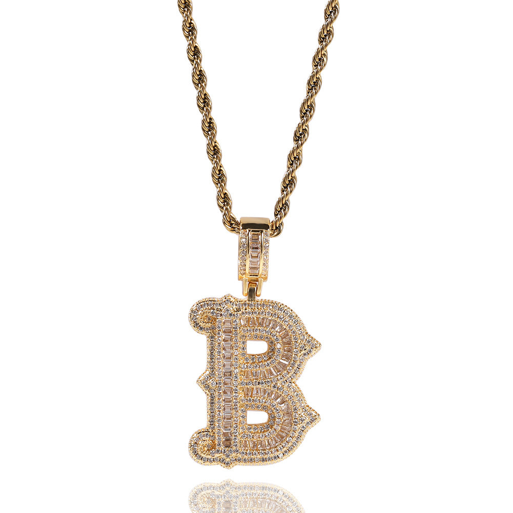 Hip-hop fully diamond-encrusted letter necklace