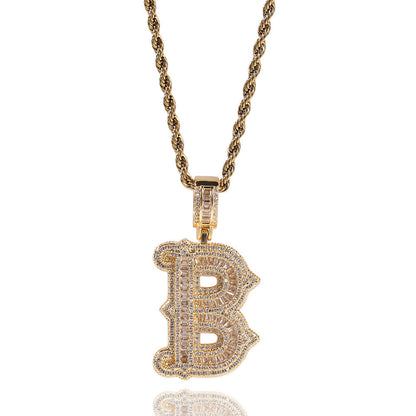 Hip-hop fully diamond-encrusted letter necklace