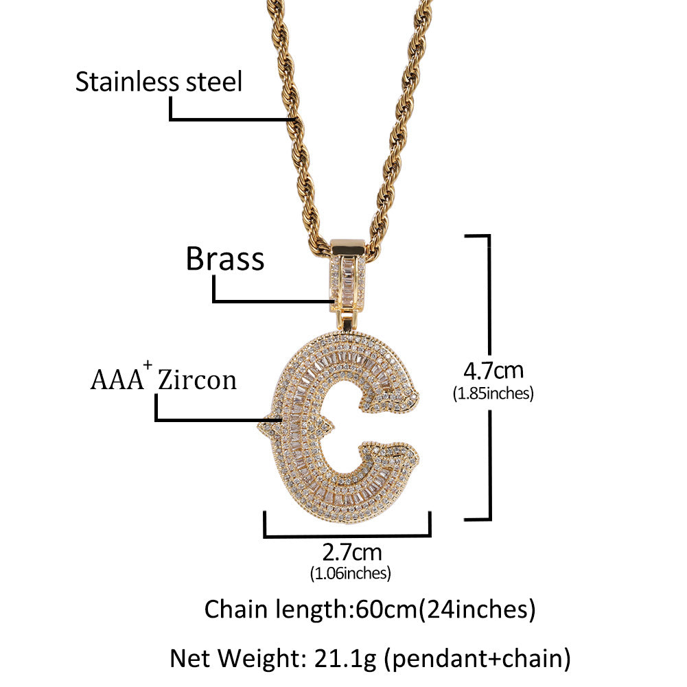 Hip-hop fully diamond-encrusted letter necklace