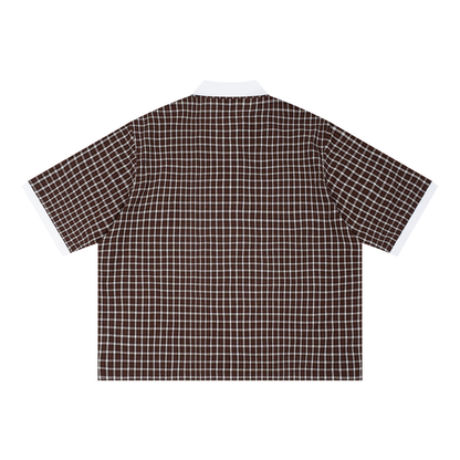 Boxy Plaid Color Block Polo Shirt
