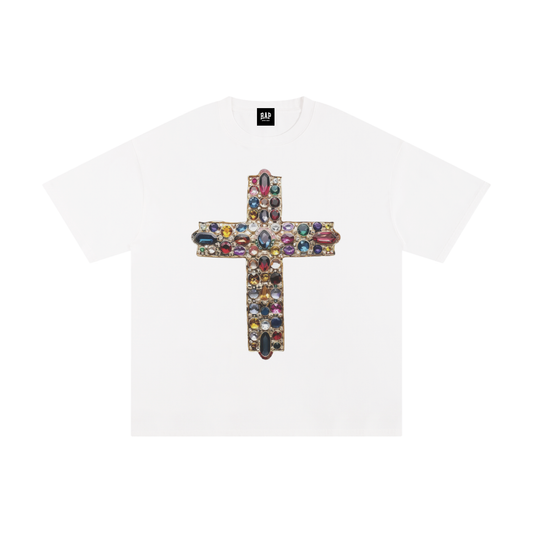 Jeweled Cross Cotton T-Shirt - Rapper's Digest