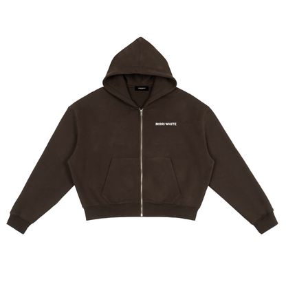Mori White Fleece Zip-Up Boxy Hoodie - Rapper's Digest