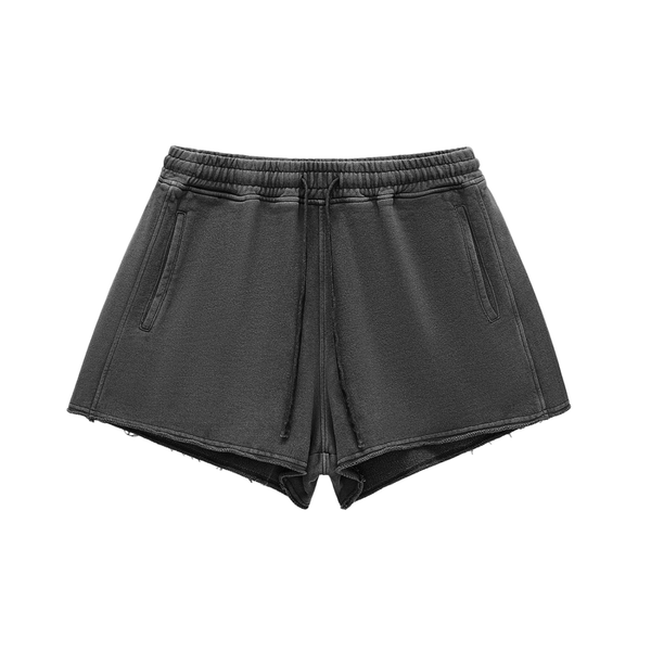 Washed Raw Edge Drawstring Shorts - Rapper's Digest
