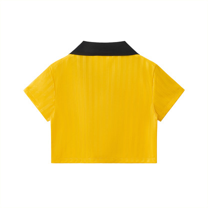 Contrast Collar Striped Cropped Jersey - Rapper's Digest