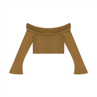 Off-the-Shoulder Bell Sleeve Crop T-Shirt