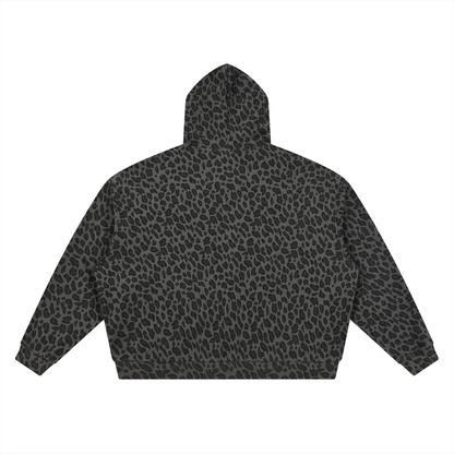 Leopard Print Waffle Full Zip Hoodie