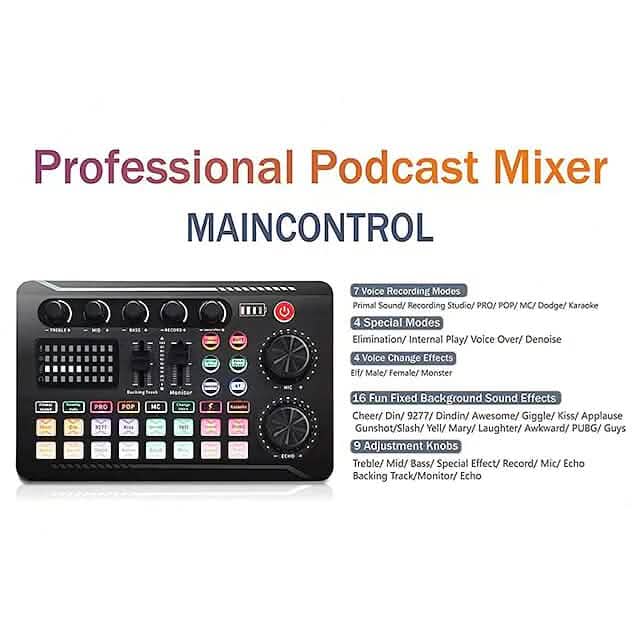 Live Sound Card Audio Mixer Podcast Interface
