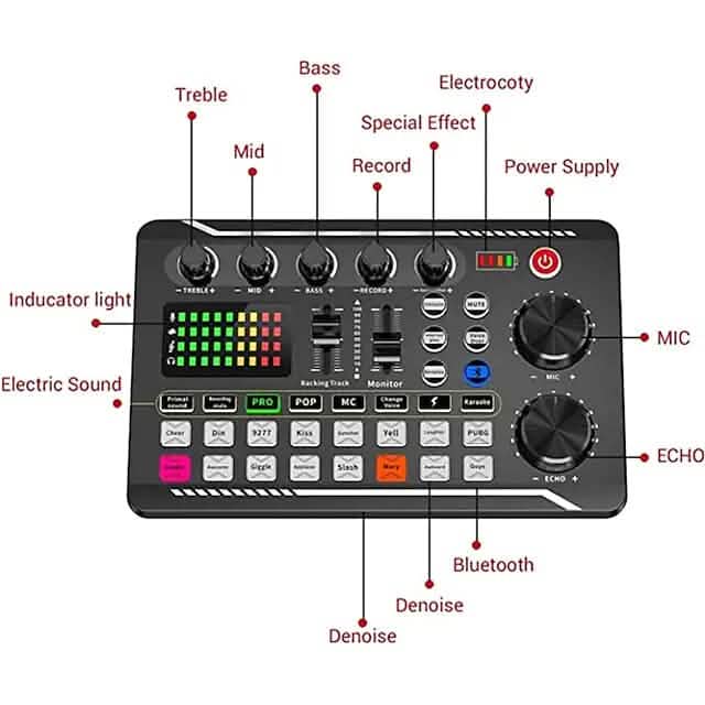 Live Sound Card Audio Mixer Podcast Interface