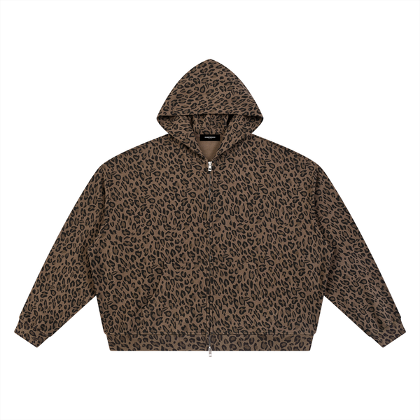 Leopard Print Waffle Full Zip Hoodie - Rapper's Digest