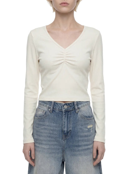 Ruched Long Sleeve Crop T-Shirt