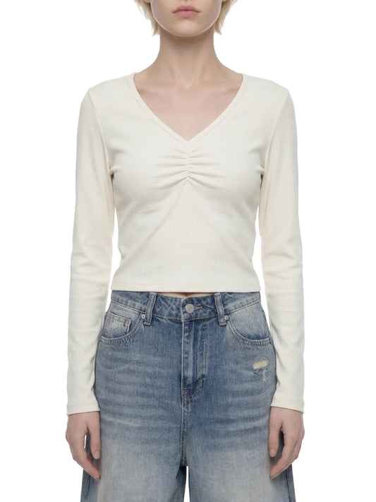Ruched Long Sleeve Crop T-Shirt