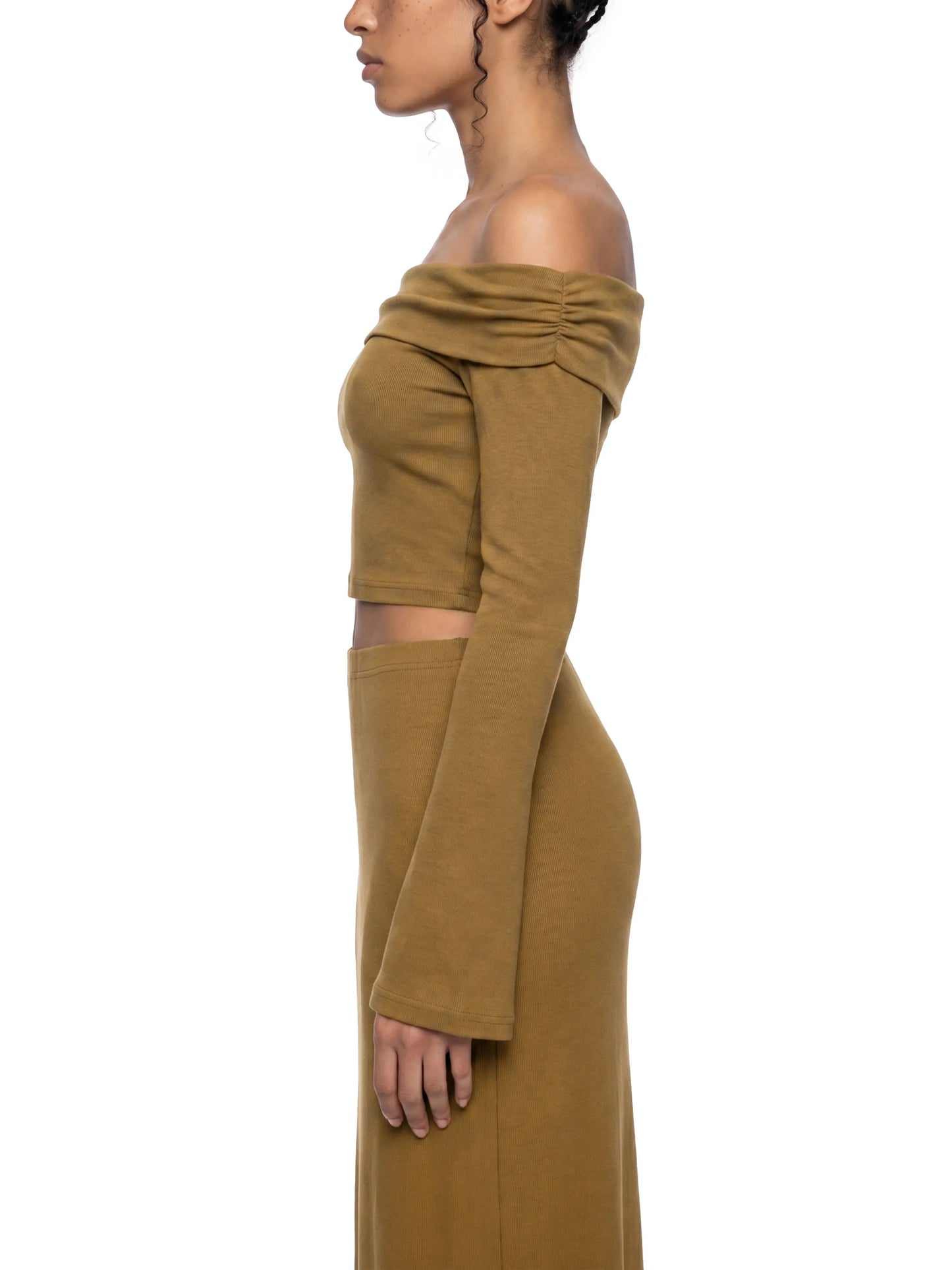 Off-the-Shoulder Bell Sleeve Crop T-Shirt