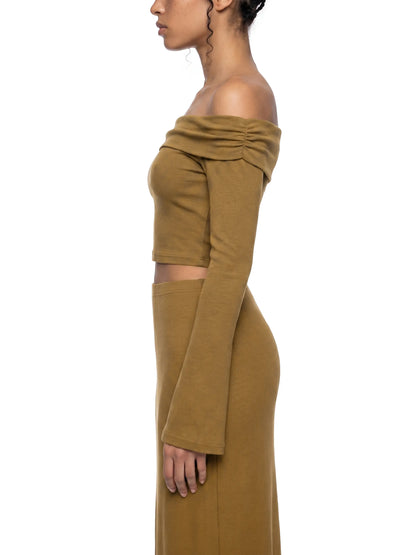 Off-the-Shoulder Bell Sleeve Crop T-Shirt