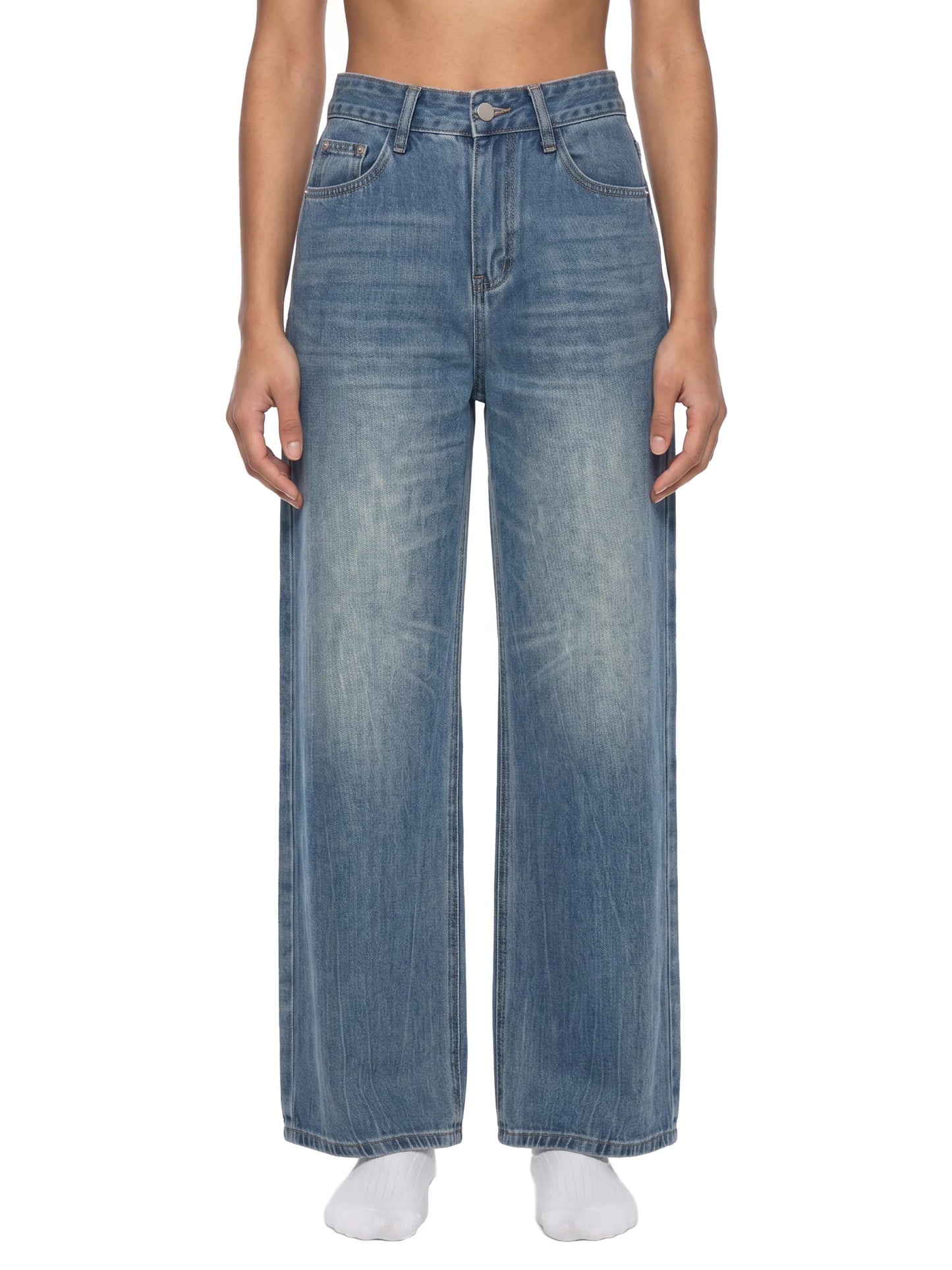 Vintage Wash Wide Leg Jeans