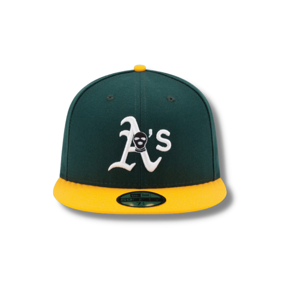 Green Yellow Oakland Athletics SKI Mask fitted baseball hat - DUMBFRESHCO