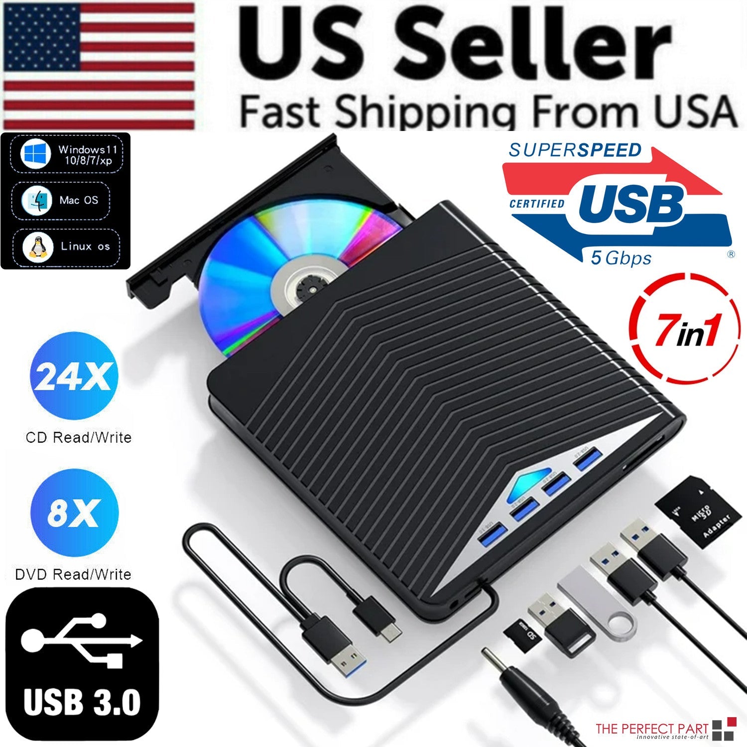 External CD DVD Drive for PC Laptop Windows 11 10 USB 3.0 Burner Reader Writer - Rapper's Digest