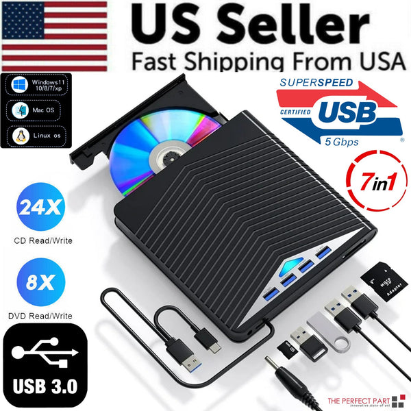 External CD DVD Drive for PC Laptop Windows 11 10 USB 3.0 Burner Reader Writer - Rapper's Digest